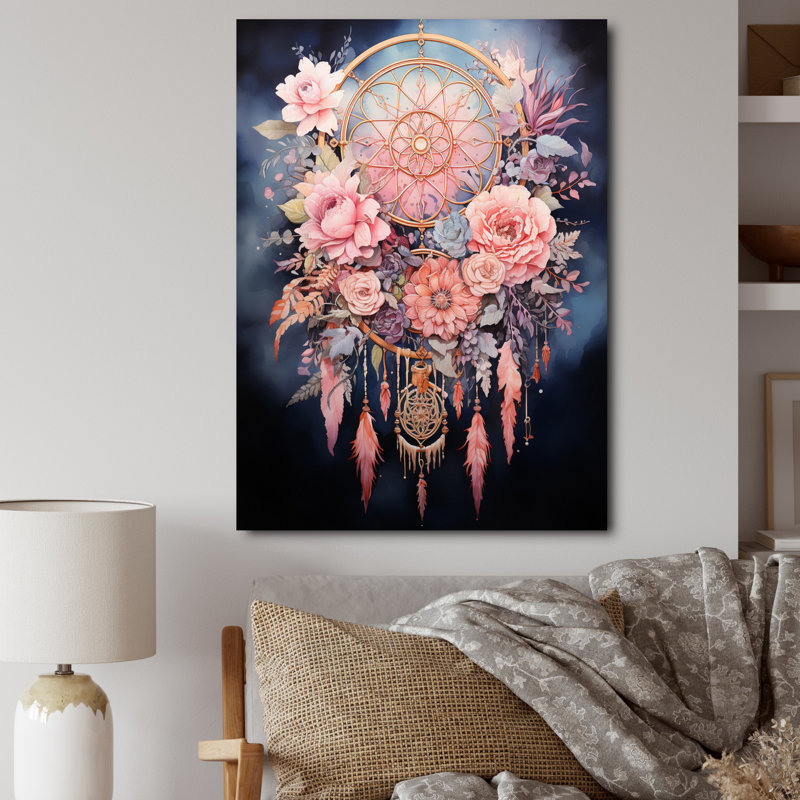 «Weires Pink Dreamcatcher Dusks Embrace», reproduction sur toile, H 20 po x l 12 po x P 1 po, Toile tendue
