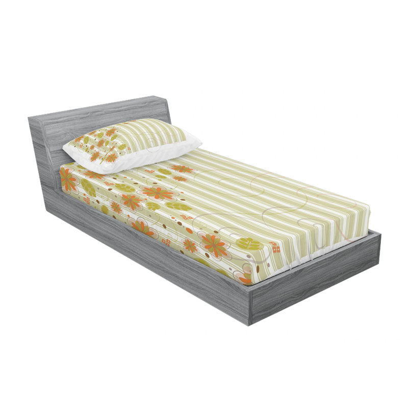 Ensemble de draps floral à ressorts à détente rétro, Ensemble de draps pour lit simple avec drap-housse