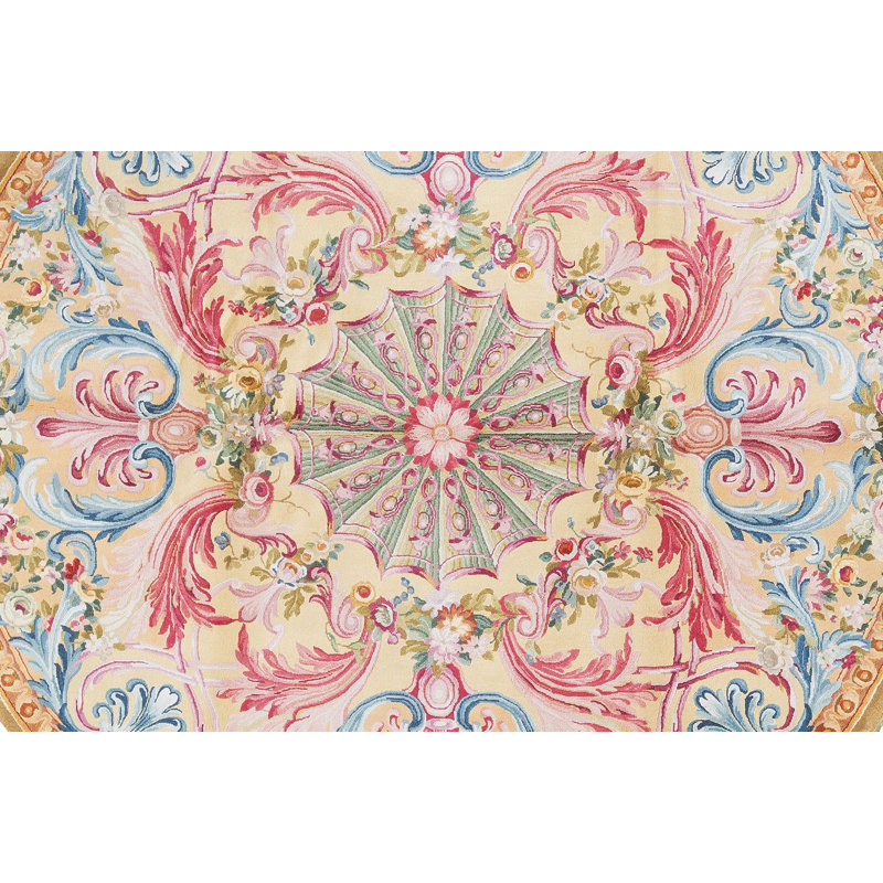 Hand-Knotted High-Quality Gold Round Area Rug