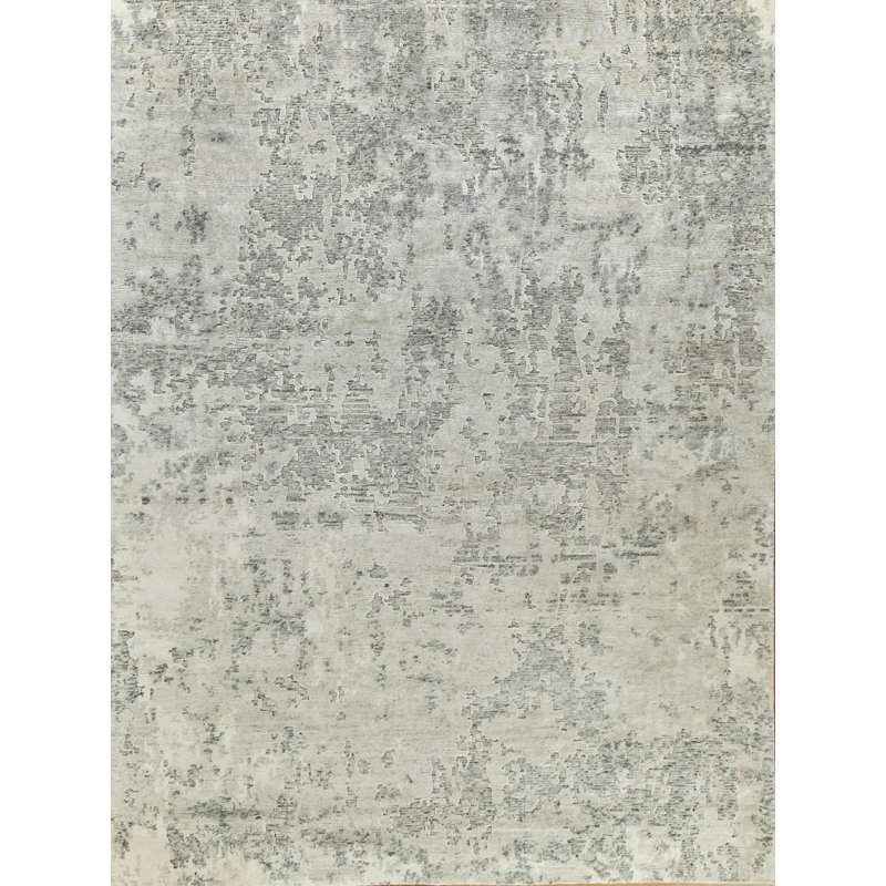 Cosmo Abstract Hand-Knotted White Area Rug, Rectangle 6' x 9'