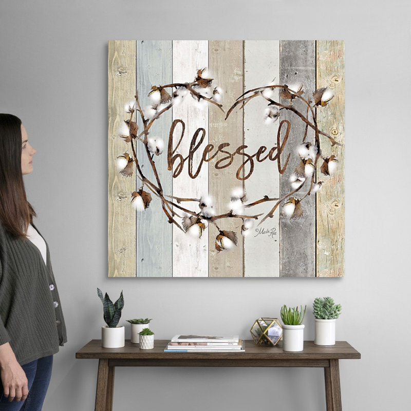«Blessed Cotton Wreath» par Marla Rae, reproduction d'art textuel sur toile, H 36 po x l 36 po, Toile tendue, Sans cadre