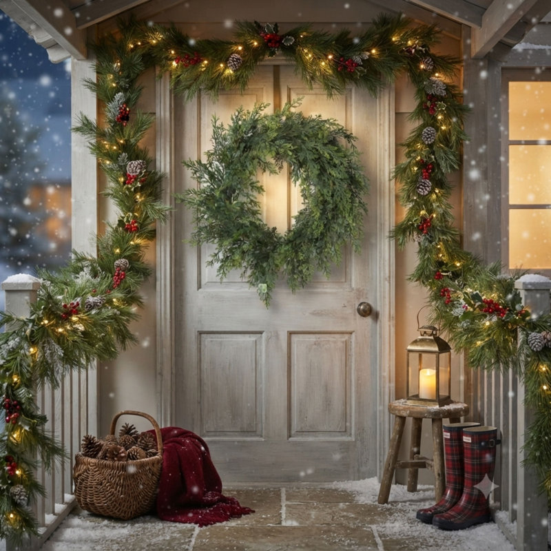 Couronne de Noël en pin naturel, effet réaliste, 61 cm de diamètre