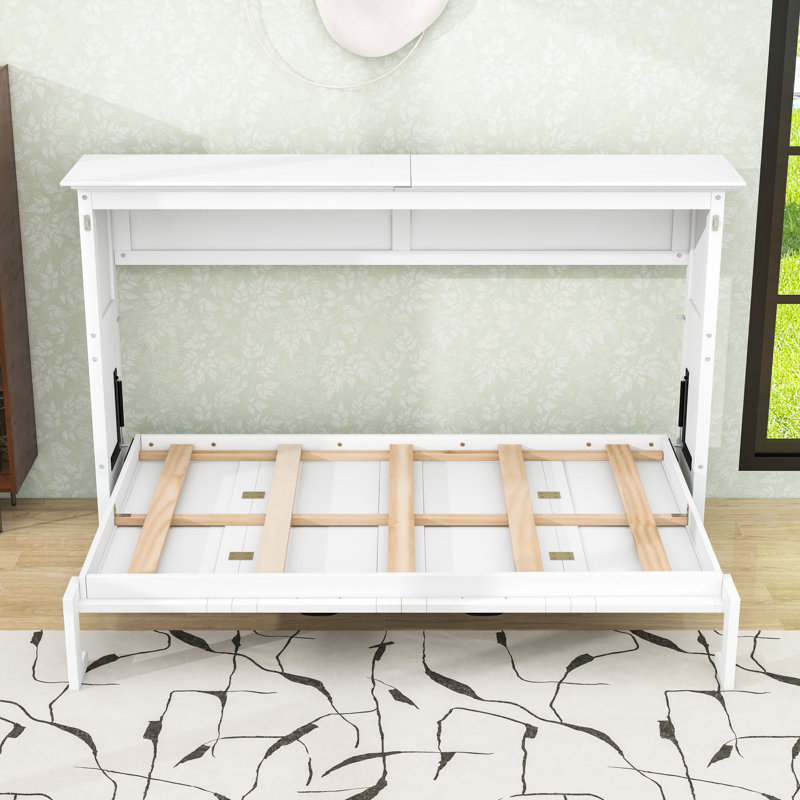 Lit escamotable double en bois avec lattes, Blanc