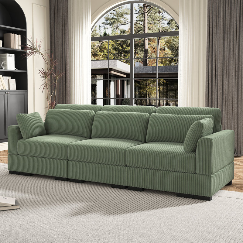 Perola Corduroy Sofa, Perola Green Corduroy, 33.5" H x 100" W x 34.6" D, 3