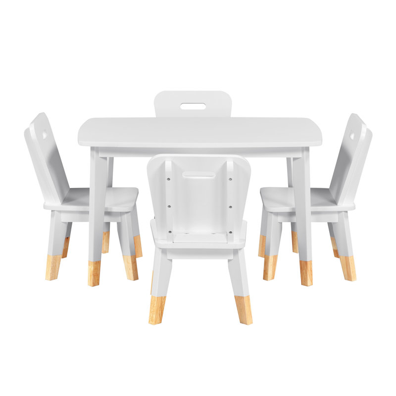Ensemble de 5 pièces de table et chaises pour enfants avec finition blanche et cadre en bois robuste, petite table de jeu avec chaises
