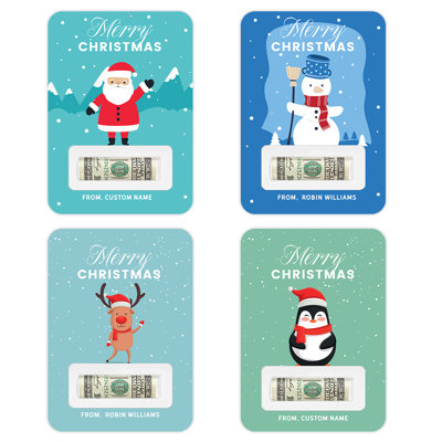 Ensemble de 4 porte-monnayeurs personnalisés, porte-cartes en argent, père Noël, bonhomme de neige, renne et pingouin