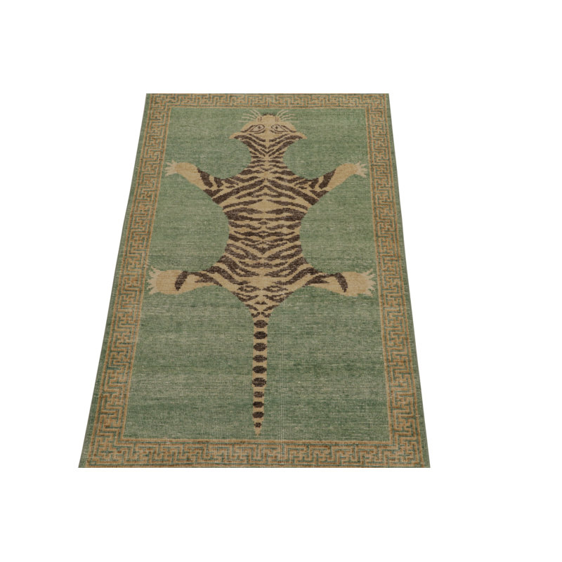 Distressed Homage Hand Knotted Wool Animal Print Area Rug, Runner 3' x 8'