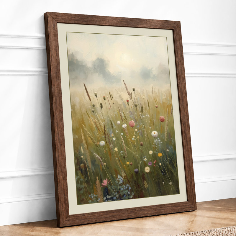 Misty Meadow Dawn Botanical - Framed Print, Walnut, A3 - 42.0 x 29.7 cm