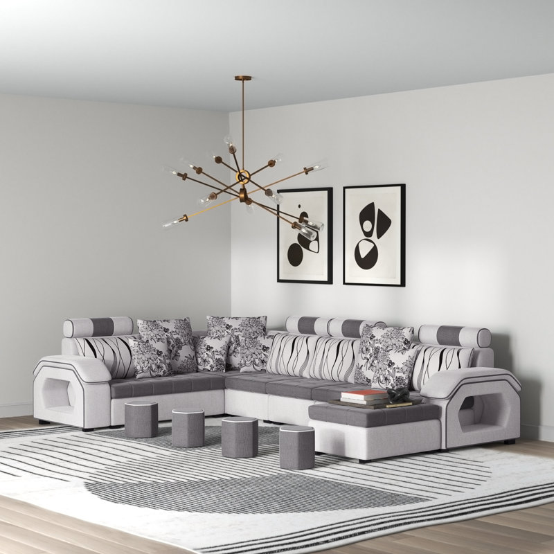 Barlitt 142" Wide Microfiber/Microsuede Reversible Modular Sectional with Ottoman