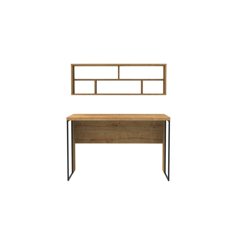 Traudel Writing Desk With Wall Shelf, Oak