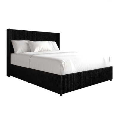 FULL SIZE WINGBACK PLATFORM LIFT UP STORAGE BED IN BLACK VELVET