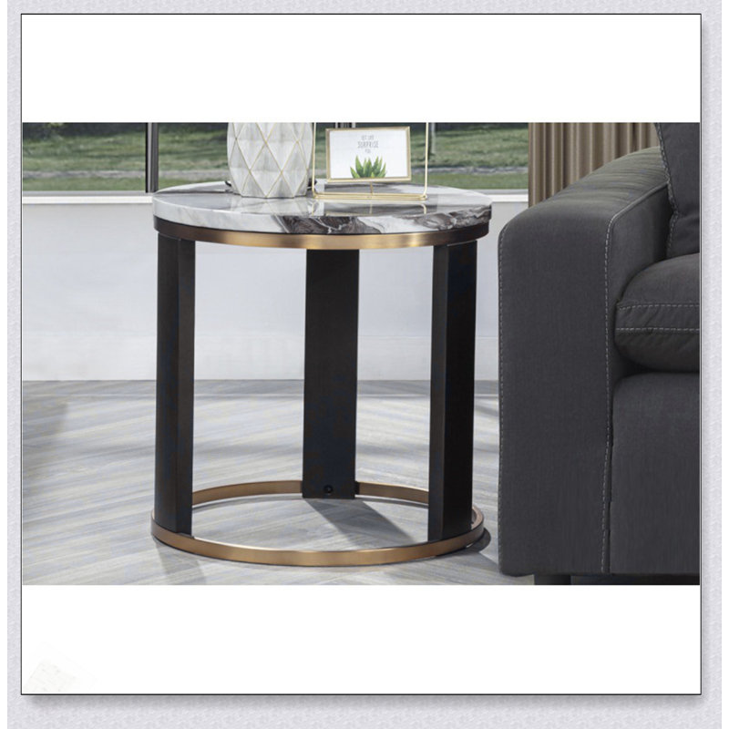 Table de bout ronde de 24 pouces en faux marbre avec accents dorés pour le salon, table d'appoint durable et élégante