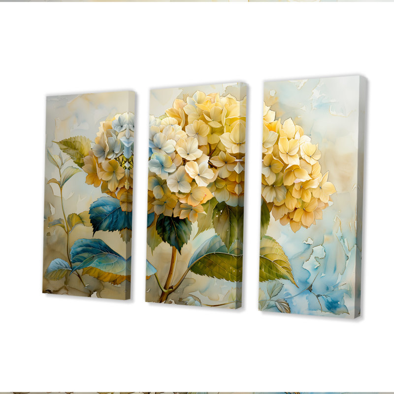 Ensemble de décorations murales jaune hortensia jaune et bleu, Canevas, H 32 po x l 48 po x P 1 po