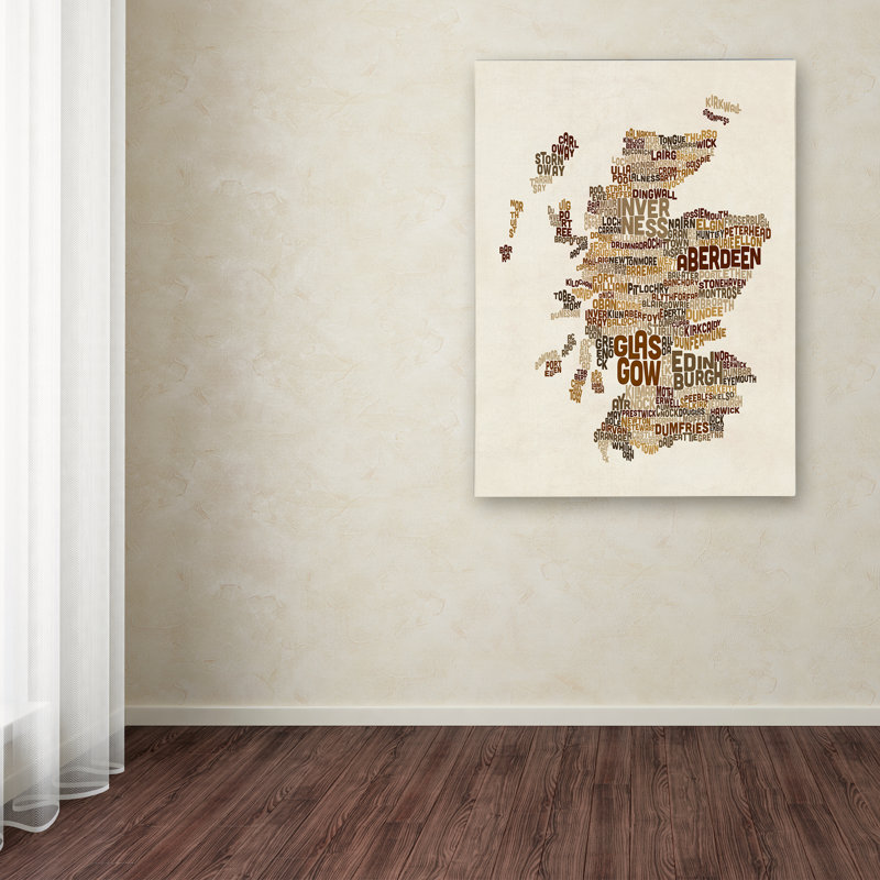 « écosse typographie text map 3 », impression sur toile tendue, H 47 po x l 35 po x P 2 po