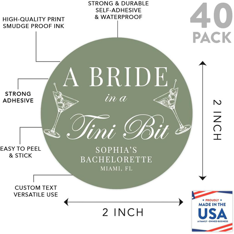 Autocollants de Bachelorette personnalisés «Olive Bride In A Tini» pour trousse de gueule de bois sur mesure, Oui