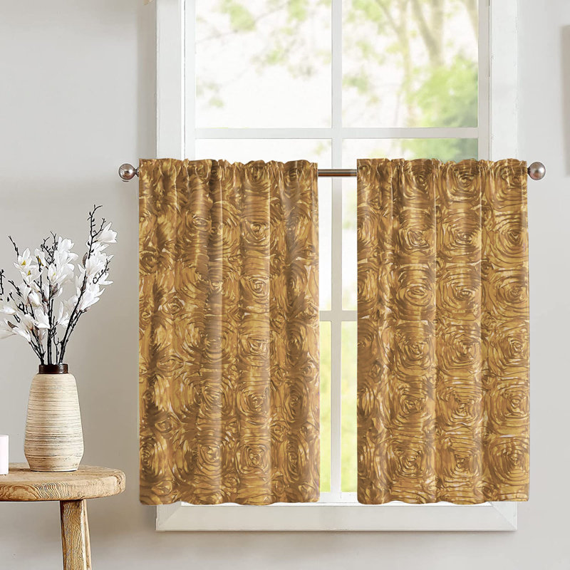 Gold Satin Rosette Café Tier Kitchen Curtains