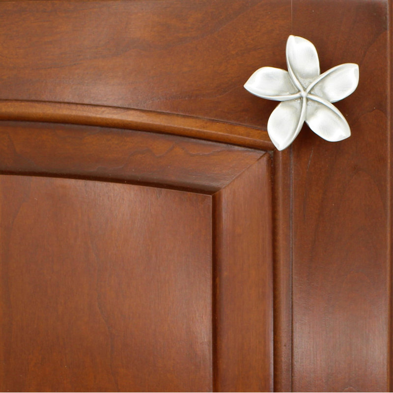 2" Plumeria Flower Medium Knob, Brushed Nickel, 1.75" L x 1.75" W, 2