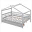 Lit plateforme classique en bois massif gris avec tiroirs de rangement pour chambre d'enfant-129380526-129380524