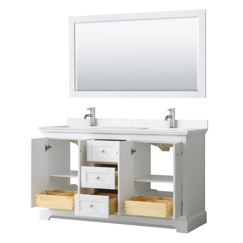Avery 60'' Double Bathroom Vanity with Marble Top, White, Carrara Cultured Marble, Polished Chrome