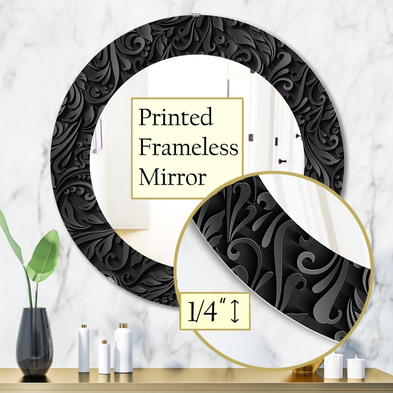 Obsidian Impressions Wall Mirror, Printed Modern Oval/Round - Obsidian Impressions 10, 23.6" H x 23.6" W