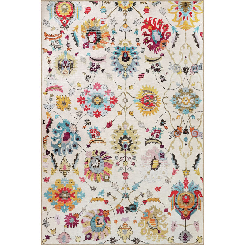 Tapis décoratif lavable à la machine beige et beige, Rectangle 3 pi 3 po x 4 pi 11 po