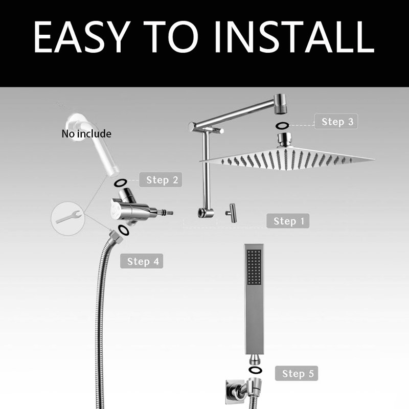 12" Metal Rain Shower Head With Handheld Spray Combo, Adjustable Extension Arm, 71 Inch Hose, Chrome