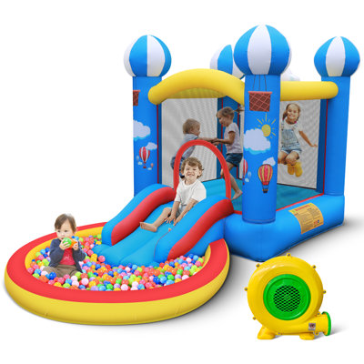 Culaluva Inflatable Bounce House: 4-in-1 Bouncy Castle with Ball Pit & Slide for Kids Aged 3-8 - with 370W Blower and Storage Bag - for Indoor Outdoor Play