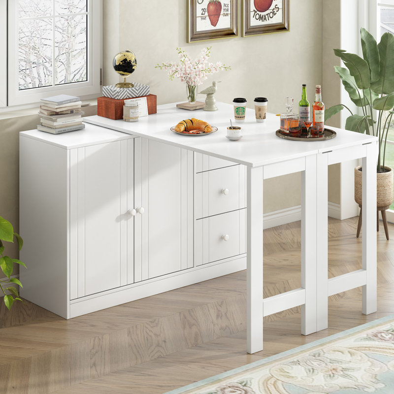 Innovative Sideboard That Effortlessly Converts Into A Dining Table And Adjustable Pull-Out Top For Flexible Use, White