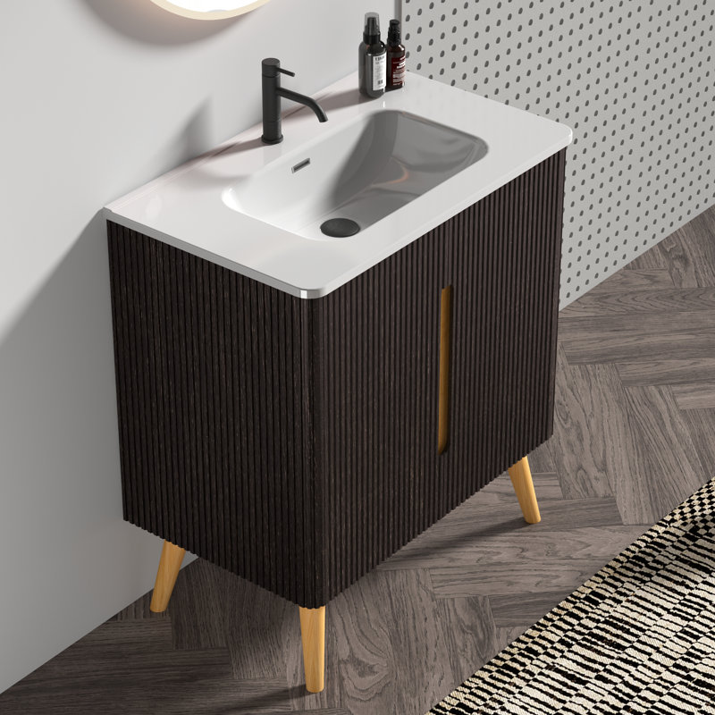 Meuble-lavabo autoportant 30 po Quincy avec texture rayée et portes à fermeture en douceur