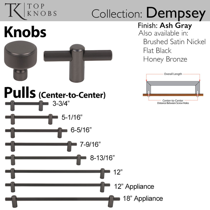 Dempsey 2 1/2" Bar Knob, Ash Gray