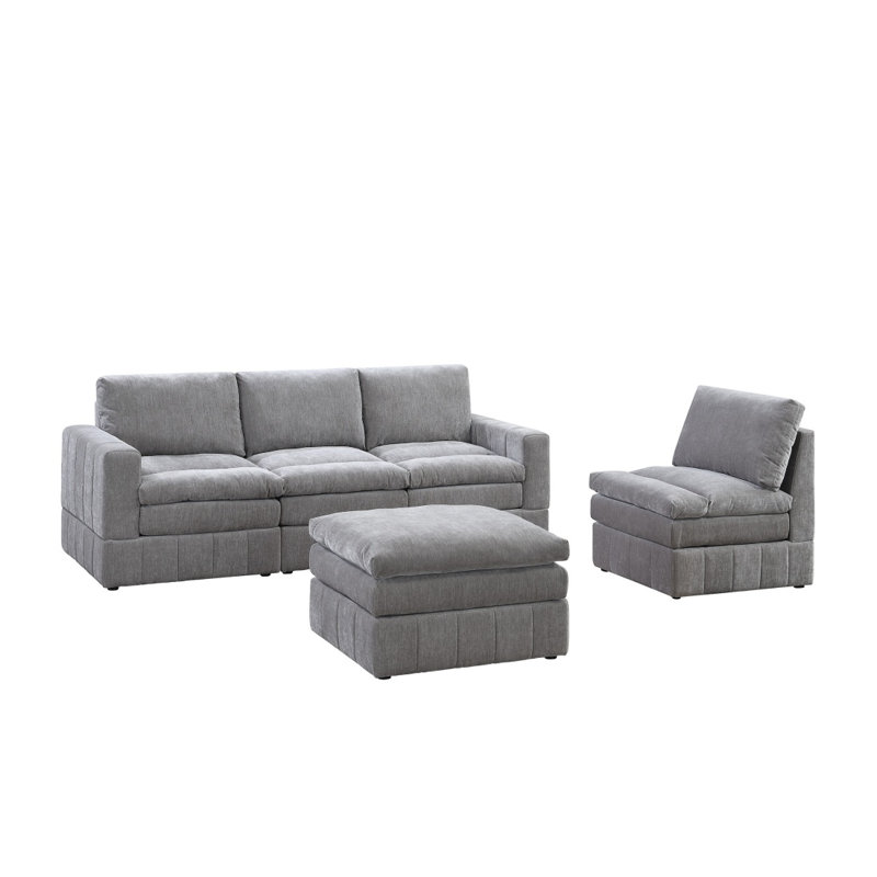 Contemporary Modular Sectiona Set Furniture Corner Sectional, Grey Fabric