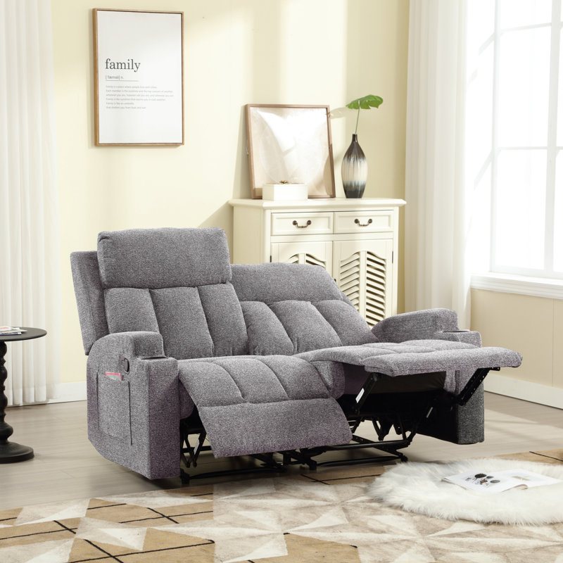 Skillern 2-Piece Friendly Fabric Upholstered Reclining Living Room Set With Cupholders & Pocket Storage, Light Gray