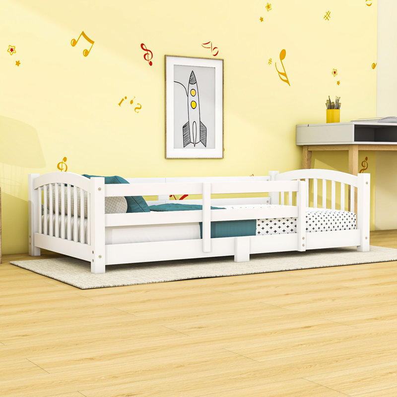 Lit sur pied Montessori avec barrières de sécurité et lattes robustes, Lit simple, Blanc