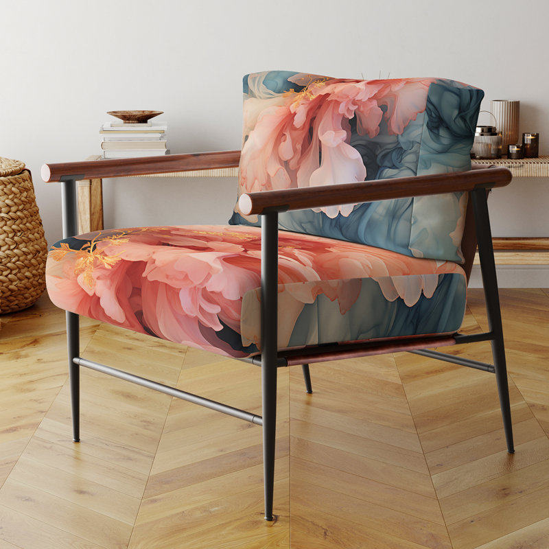 Fauteuil d'appoint rembourré, encre liquide, bleu et orange, Noir, noir, noir, noir
