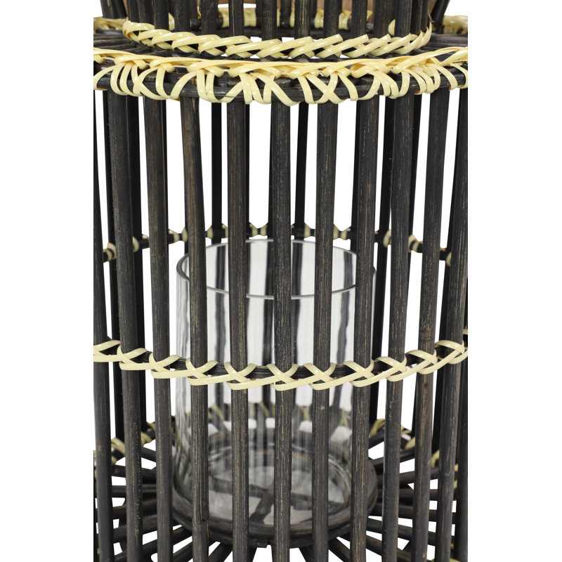 Lanterne en rotin cylindrique rustique cage, Noir