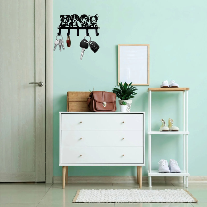 Metal Wall Organizer with Key Hooks