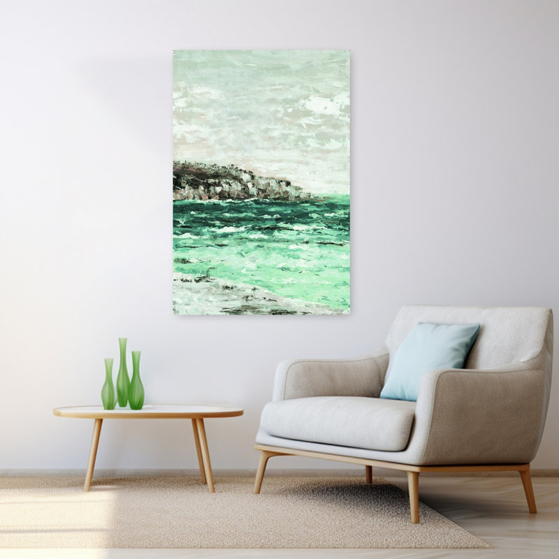 Paysage marin abstrait brumeux, art abstrait, H 48 po x l 32 po