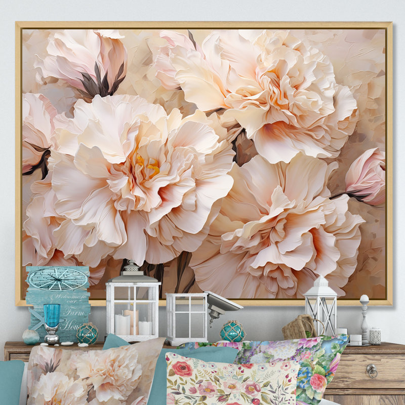 Arrangement d'œillets beige I sur toile, H 30 po x l 40 po x P 1,5 po, Cadre naturel flottant