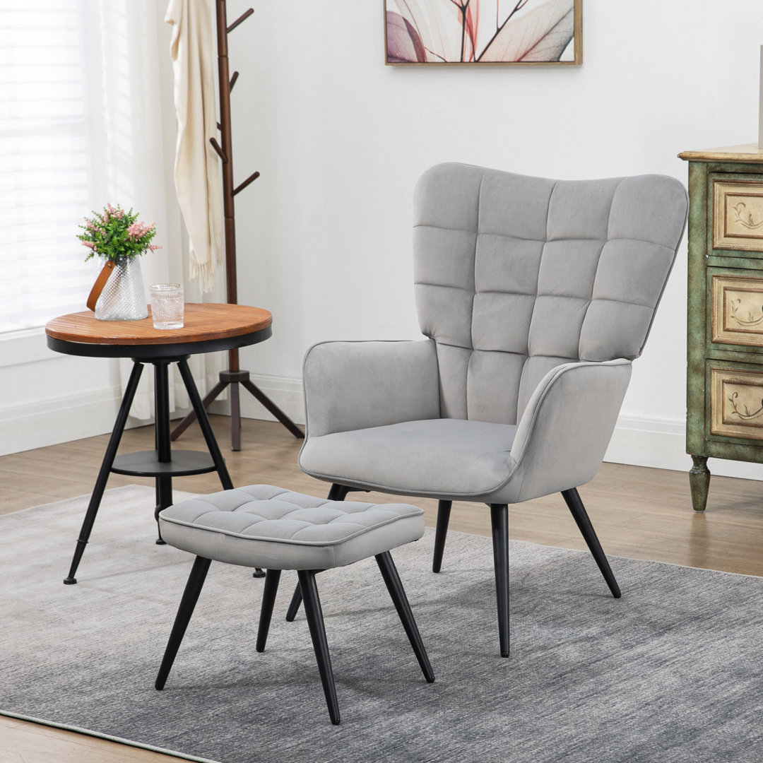 Ohrensessel mit Hocker, Relaxsessel, Loungesessel, Polstersessel mit Samtoptik