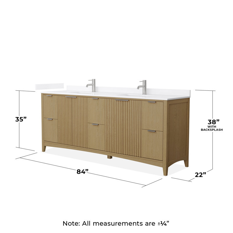 Palmilla 84" Freestanding Double Bathroom Vanity with Quartz Top, Brushed Nickel, Beige