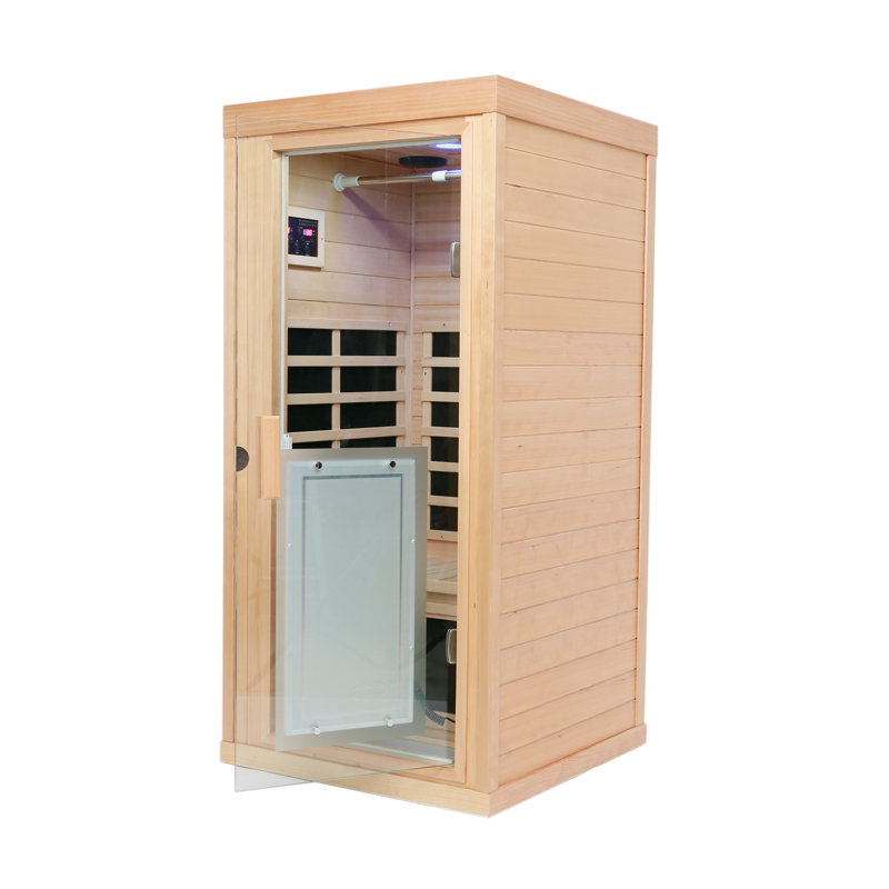 1-Person Indoor Bluetooth Compatible Far Infrared Sauna, Hemlock