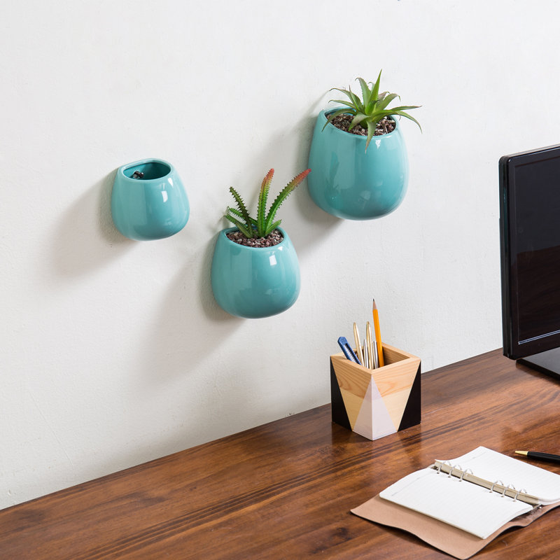 Ceramic Wall Planter, Aqua Blue