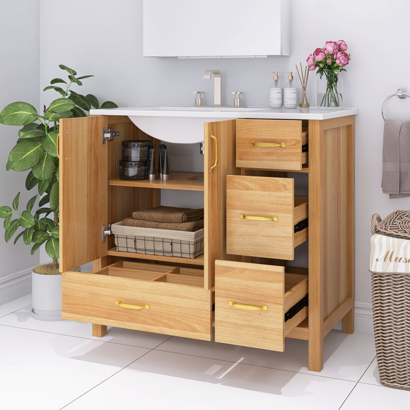 Ensemble de meuble-lavabo moderne autoportant en bois 36 po avec plateau en céramique 36 po