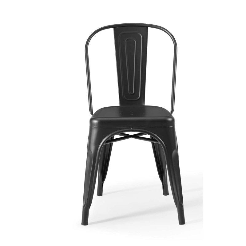 Black Metal Slat Back Bistro Side Chair Set