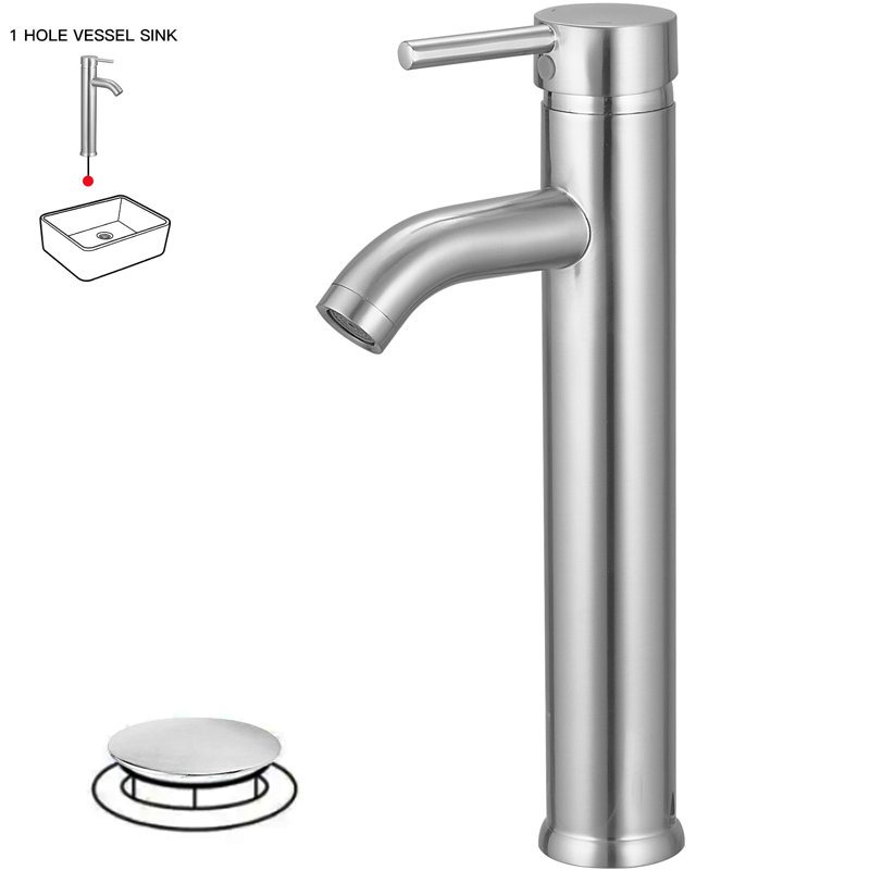 Brushed Nickel Tall Single Handle Vessel Sink Faucet