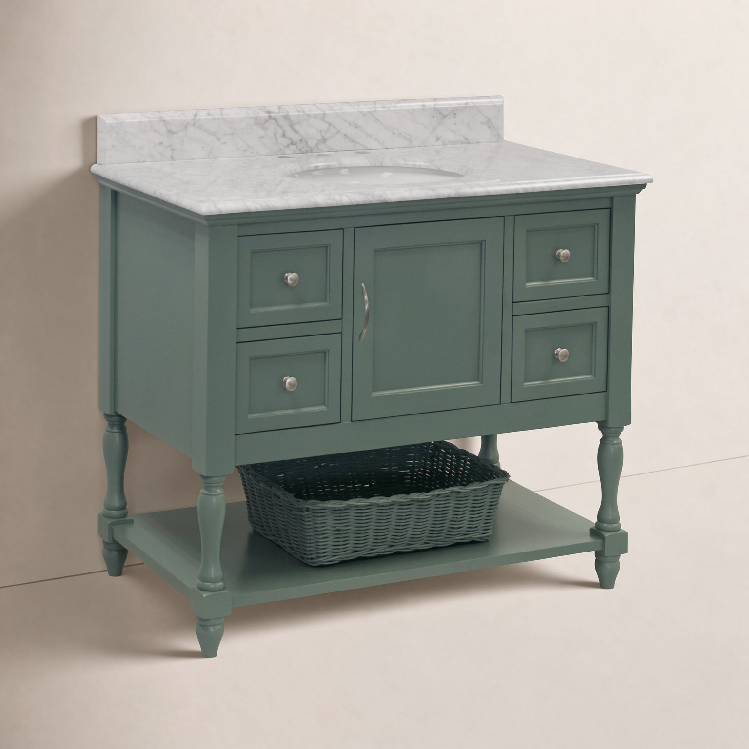 42'' Single Bathroom Vanity, Sage Green, Carrara Marble