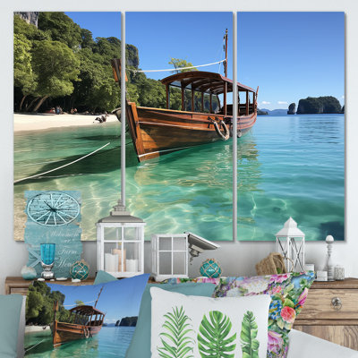 Bateau dans le paradis des sables blancs de Krabi II - plage, art mural