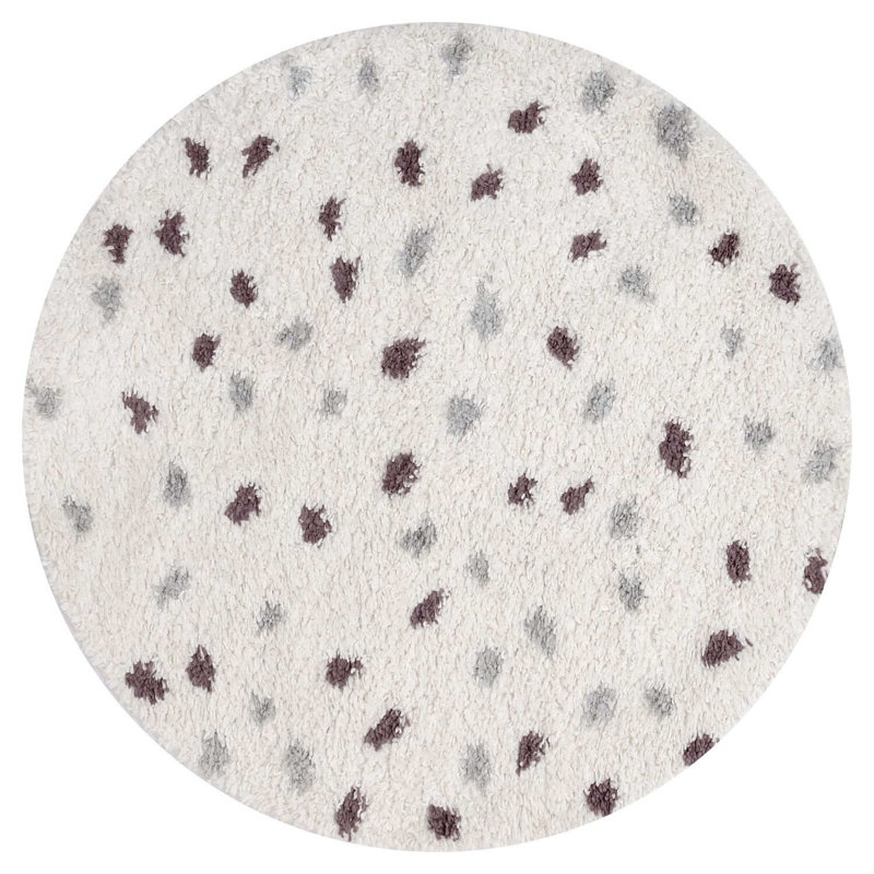 Moodi Modern Shaggy Area Rug Abstract Speckled Design, Off-White Grey/Purple, Round 120 cm