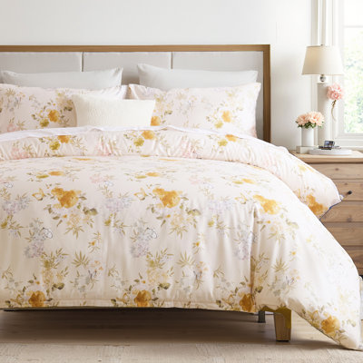 100% Cotton Duvet Cover King Size –  Floral Duvet Cover Set with Zipper Closure & Corner Ties, 3-Piece Luxury & Silky Soft Bedding Set for All Seasons