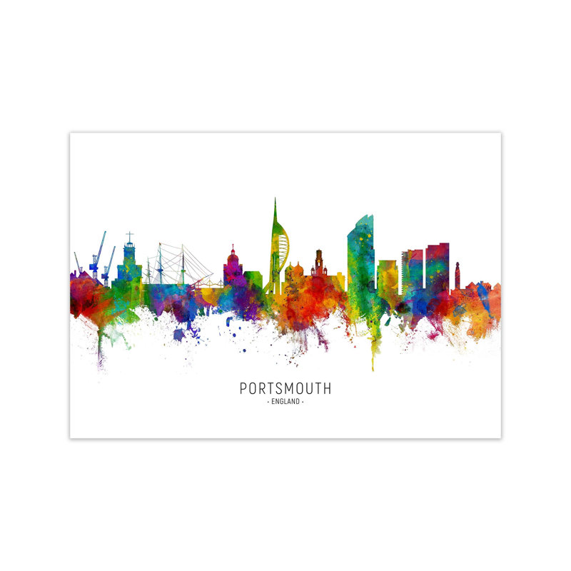 Portsmouth England Skyline by Michael Tompsett - 1 Piece Wall Art, 30cm H x 42cm W x 1cm D, Unframed